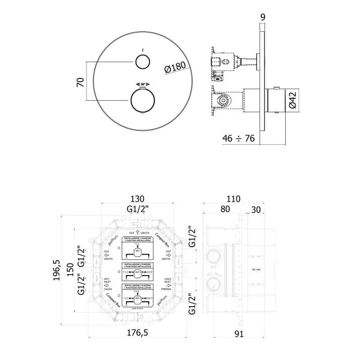 Kronenbach Smart Push Thermostat Unterputz für 1 Verbraucher, runde Ausführung, inklusive UP-Box