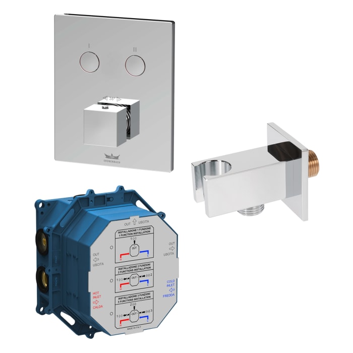 Kronenbach Smart Push Thermostat Unterputz für 2 Verbraucher, eckige Ausführung, inklusive UP-Box und Wandanschlussbogen