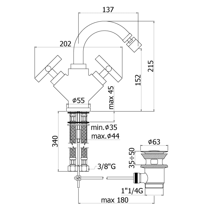 Kronenbach Zeta 2.0 Zweigriff-Bidetmischer
