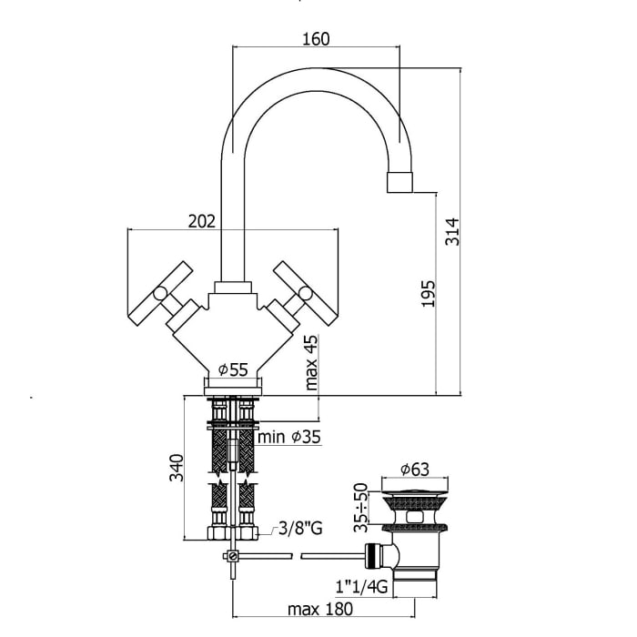 Kronenbach Zeta 2.0 Zweigriff-Waschtischmischer mit Ablaufgarnitur