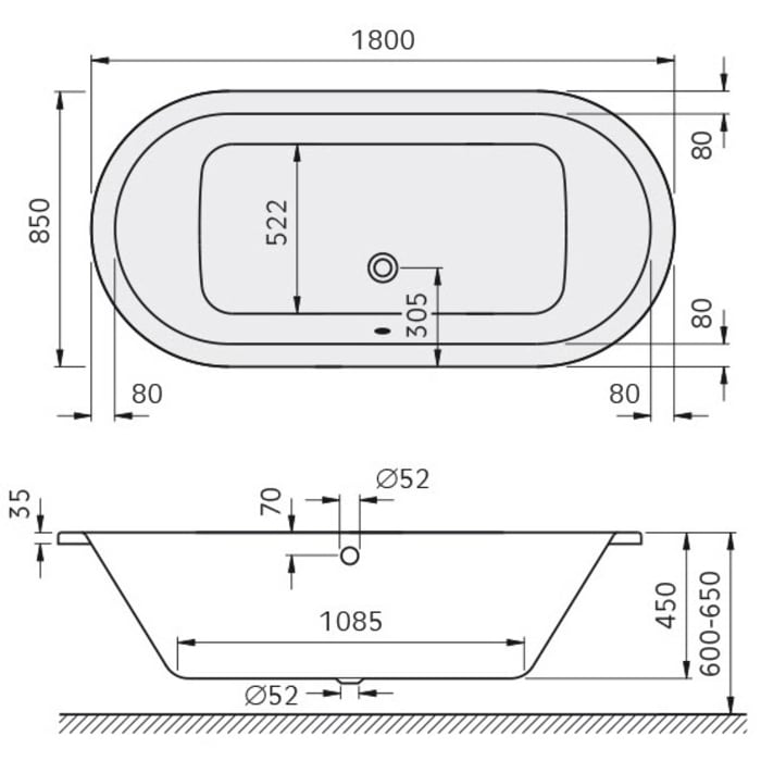 Kronenbach Tube Duo-Badewanne 180 x 85 cm