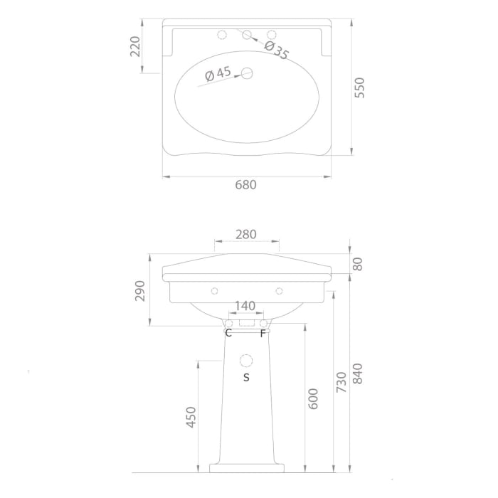 Kronenbach Iota 2.0 Waschtisch 68 x 55 cm