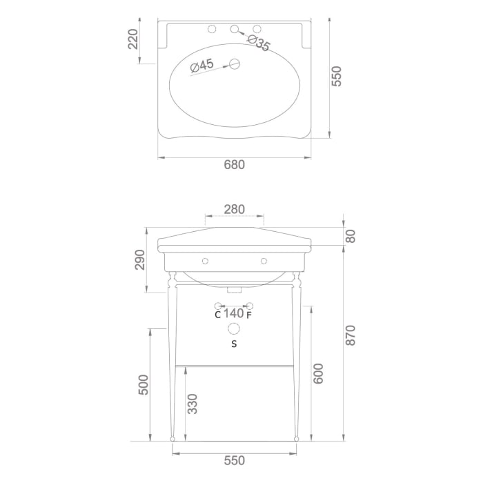 Kronenbach Iota 2.0 Unterbaugestell mit Glasablage für Waschtisch 68 cm