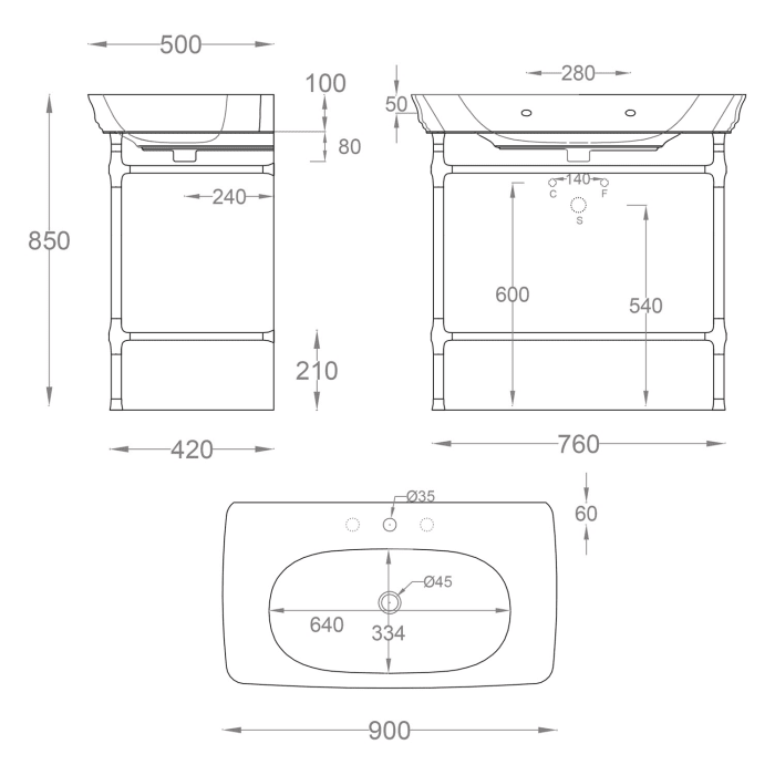 Kronenbach Zeta 2.0 Waschtisch 90 x 50 cm
