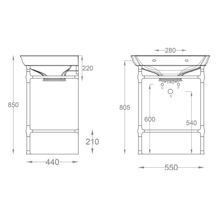 Kronenbach Zeta 2.0 Unterbaugestell für Waschtisch 68 cm