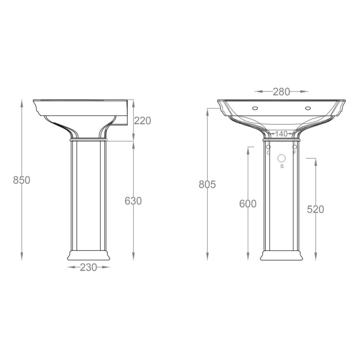 Kronenbach Zeta 2.0 Standsäule für Waschtisch 68 cm