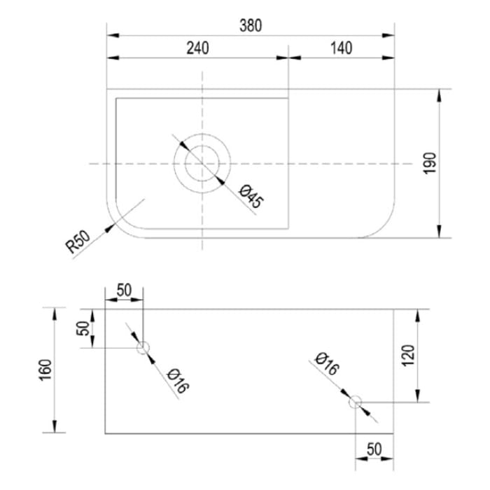 Kronenbach Stone Handwaschbecken 38 x 19 cm Becken links ohne Hahnlochbohrung, mit Handtuchhalterung