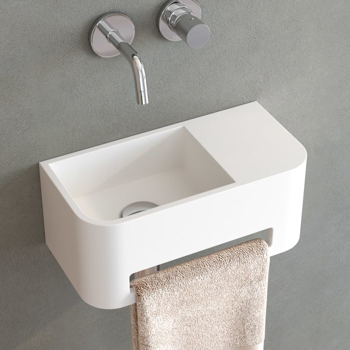 Kronenbach Stone Handwaschbecken 38 x 19 cm Becken links ohne Hahnlochbohrung, mit Handtuchhalterung