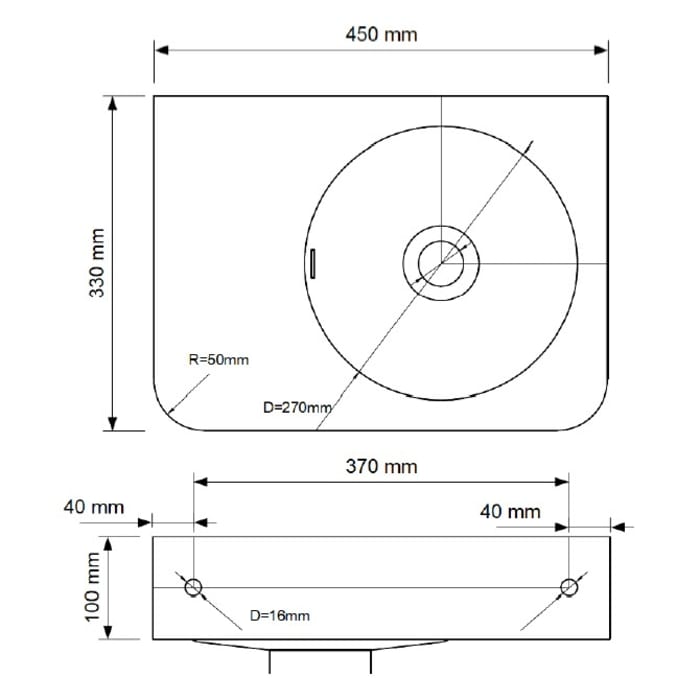 Kronenbach Stone Handwaschbecken 45 x 33 cm Becken rechts ohne Hahnlochbohrung