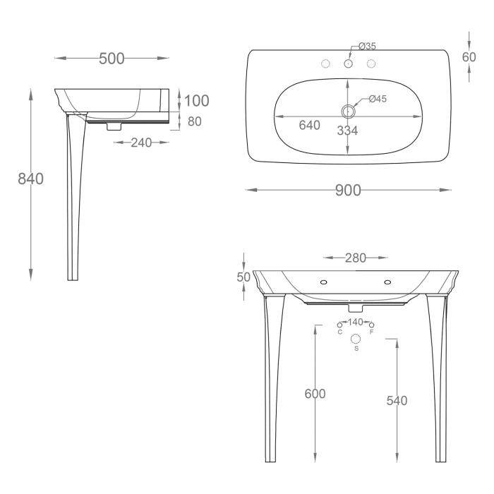 Kronenbach Zeta 2.0 Standfüße für Waschtisch 90 cm, 1 Paar