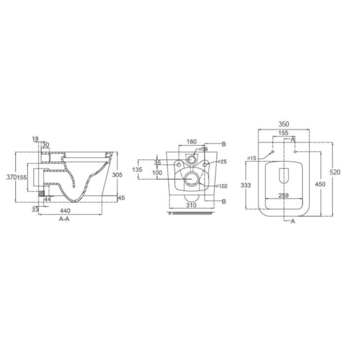 Kronenbach Cube Wand-WC spülrandlos mit Rotationsspülung und WC-Sitz slim