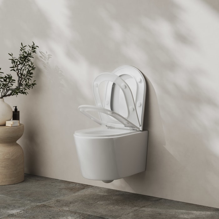 Kronenbach Tube Wand-WC-Set kompakt spülrandlos mit Rotationsspülung und WC-Sitz wrapover