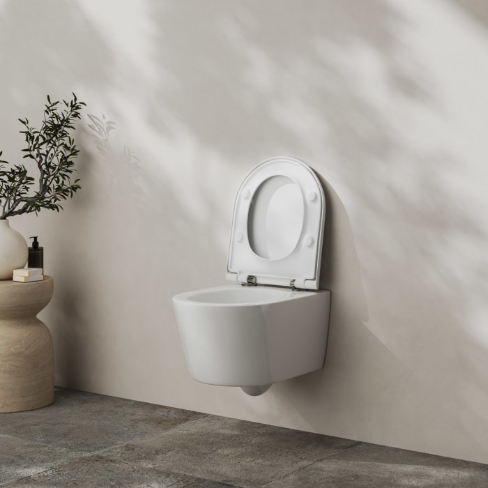 Kronenbach Tube Wand-WC-Set kompakt spülrandlos mit Rotationsspülung und WC-Sitz wrapover