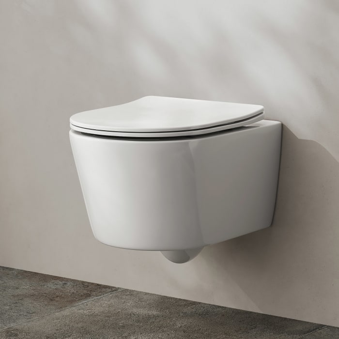 Kronenbach Tube Wand-WC-Set kompakt spülrandlos mit Rotationsspülung und WC-Sitz slim