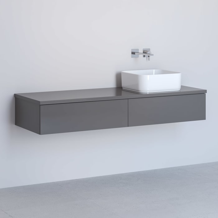 Kronenbach Cube Waschtischkonsole 141 cm mit Aufsatzwaschtisch, 2 Auszüge