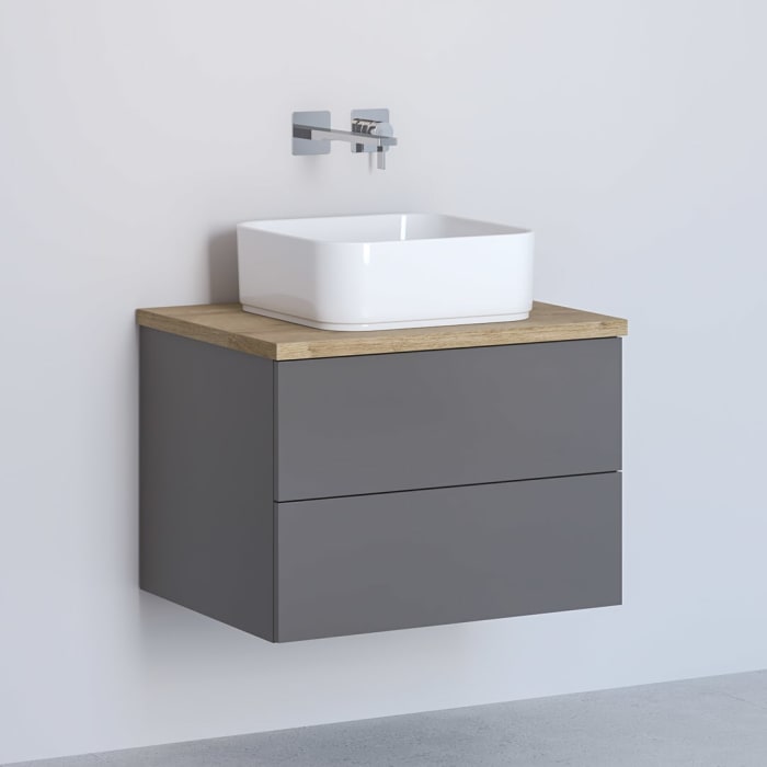 Kronenbach Cube Waschtischkonsole 61 cm mit Aufsatzwaschtisch, 2 Auszüge