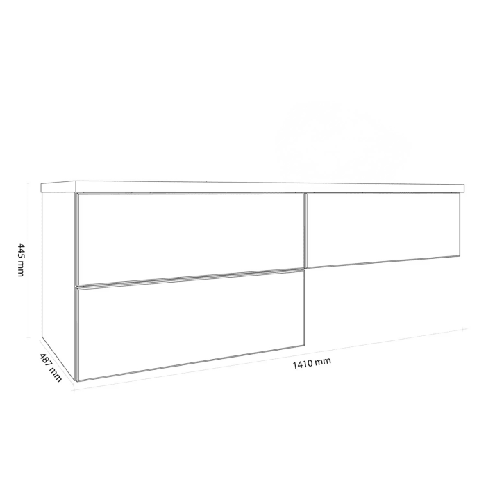 Kronenbach Cube Waschtischkonsole 141 cm mit Aufsatzwaschtisch, 3 Auszüge