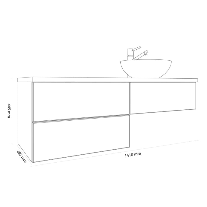 Kronenbach Cube Waschtischkonsole 141 cm mit 3 Auszügen und TIP-ON