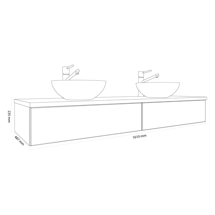 Kronenbach Cube Waschtischkonsole 161 cm für 2 Waschtische mit 2 Auszügen und TIP-ON