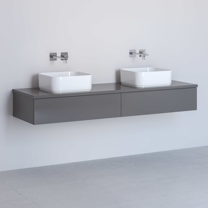 Kronenbach Cube Waschtischkonsole 161 cm für 2 Waschtische mit 2 Auszügen und TIP-ON