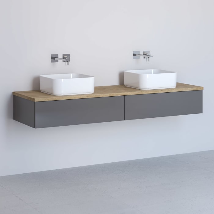 Kronenbach Cube Waschtischkonsole 161 cm für 2 Waschtische mit 2 Auszügen und TIP-ON