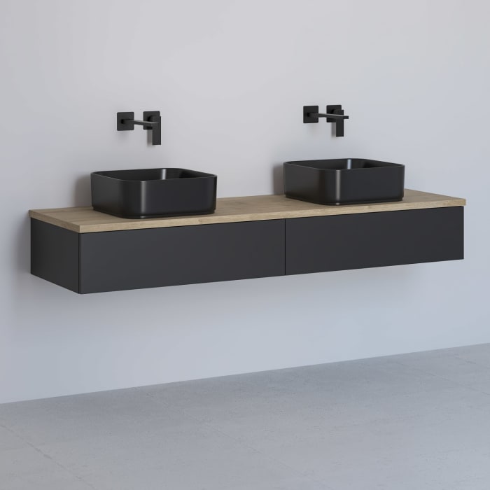 Kronenbach Cube Waschtischkonsole 161 cm für 2 Waschtische mit 2 Auszügen und TIP-ON