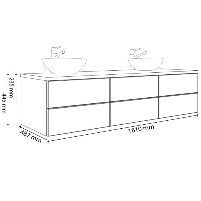 Kronenbach Cube Waschtischkonsole 181 cm für 2 Waschtische mit 6 Auszügen und TIP-ON