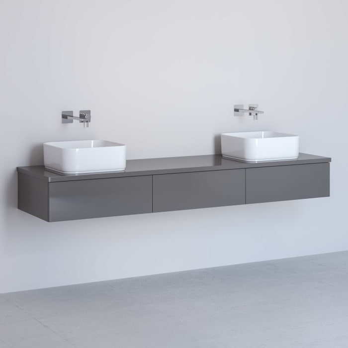 Kronenbach Cube Waschtischkonsole 181 cm für 2 Waschtische mit 3 Auszügen und TIP-ON