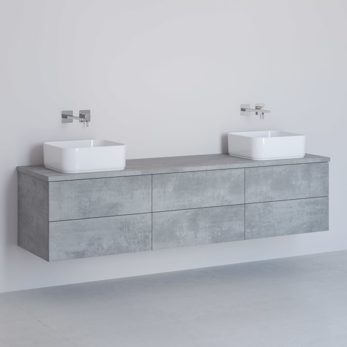 Kronenbach Cube Waschtischkonsole 181 cm für 2 Waschtische mit 6 Auszügen und TIP-ON