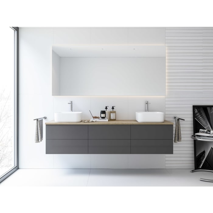 Kronenbach Cube Waschtischkonsole 181 cm für 2 Waschtische mit 6 Auszügen und TIP-ON