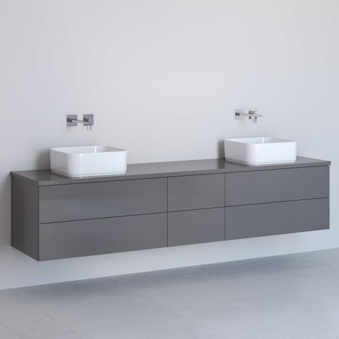 Kronenbach Cube Waschtischkonsole 201 cm für 2 Waschtische mit 6 Auszügen und TIP-ON