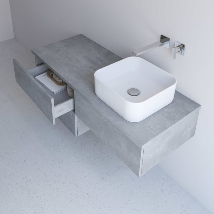 Kronenbach Cube Waschtischkonsole 201 cm für 2 Waschtische mit 6 Auszügen und TIP-ON