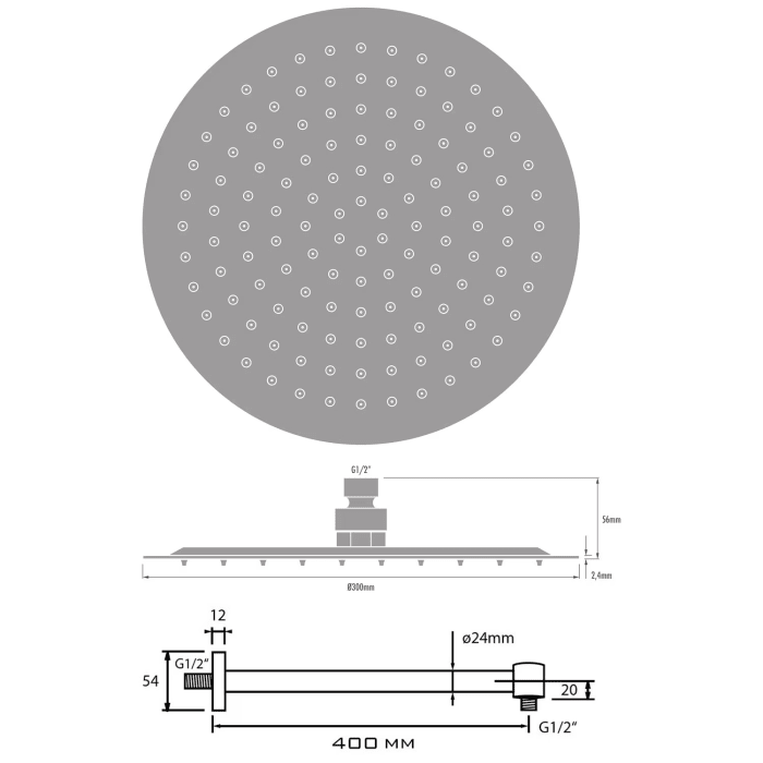 Kronenbach Duschset 1 mit Kopfbrause Ø 30 cm und Stabhandbrause rund