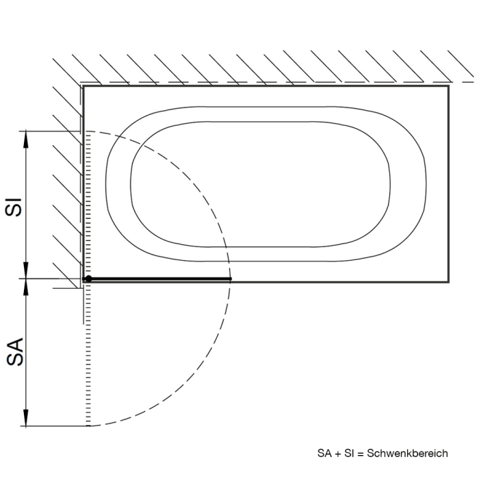 Kronenbach Tube Badewannenaufsatz 1-teilig, Sondermaß bis 90 cm, Anschlag rechts