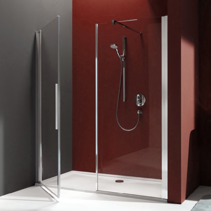 Kronenbach Tube Pendeltür mit Trennwand in Flucht für Nische, Sondermaß bis 205 cm, Anschlag links