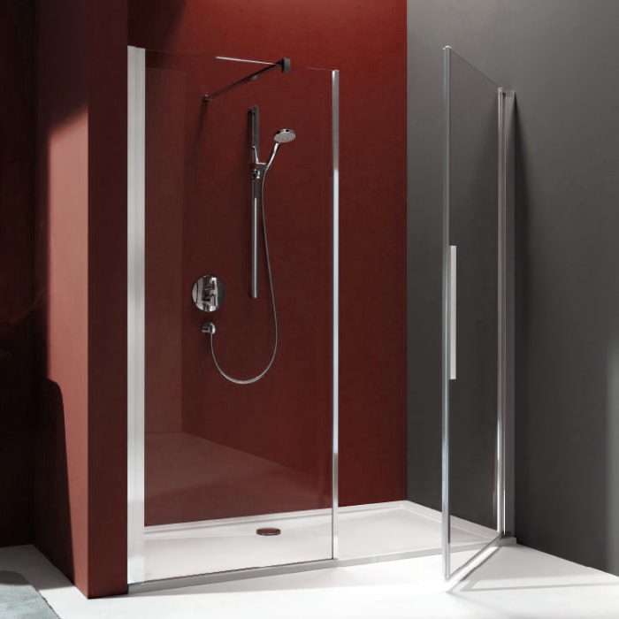 Kronenbach Tube Pendeltür mit Trennwand in Flucht für Nische, Sondermaß bis 205 cm, Anschlag rechts