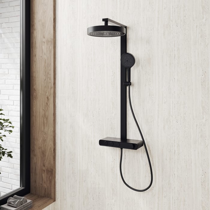 Kronenbach Aquivara Thermostat-Duschsystem Aufputz mit Ablage und 2-Funktions Kopfbrause Ø 31 cm