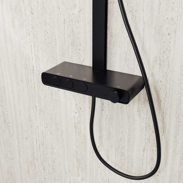 Kronenbach Aquivara Thermostat-Duschsystem Aufputz mit Ablage und 2-Funktions Kopfbrause Ø 31 cm
