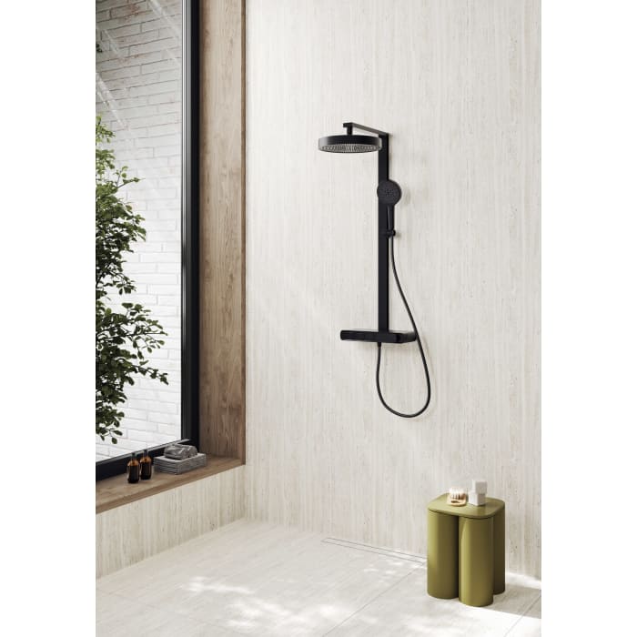 Kronenbach Aquivara Thermostat-Duschsystem Aufputz mit Ablage und 2-Funktions Kopfbrause Ø 31 cm