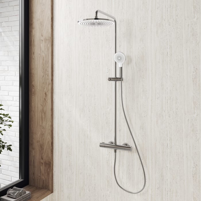 Kronenbach EasyRain Thermostat-Duschsystem Aufputz, Kopfbrause Ø 30 cm, höhenverstellbar