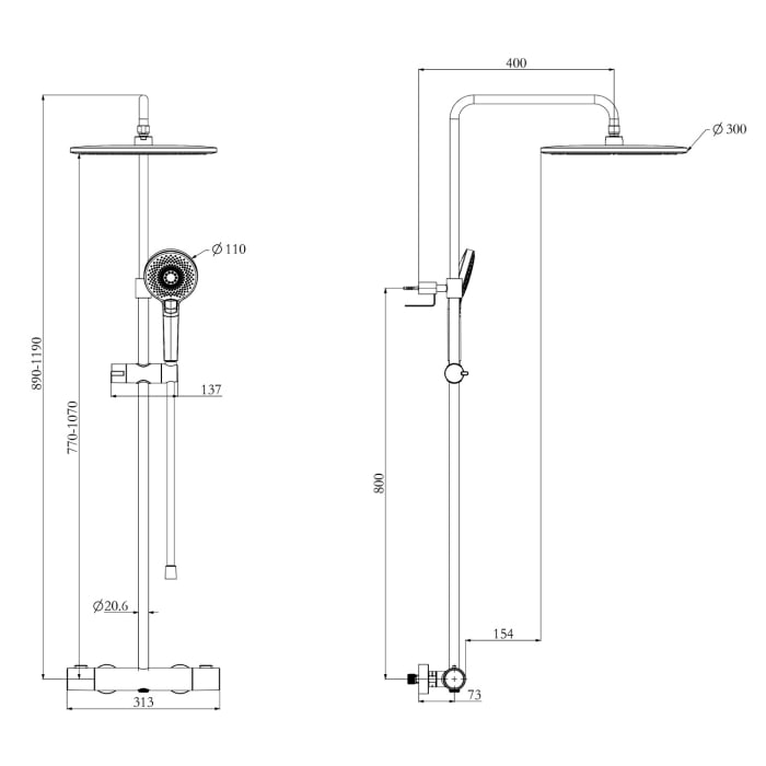 Kronenbach EasyRain Thermostat-Duschsystem Aufputz, Kopfbrause Ø 30 cm, höhenverstellbar