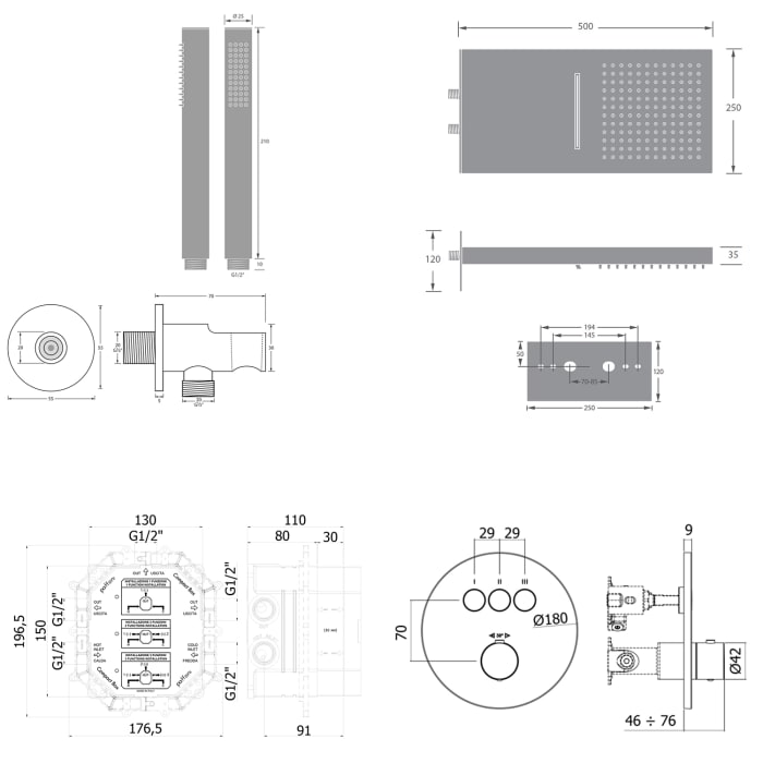 Kronenbach Smart Push Thermostat Duschsystem Unterputz für 3 Verbraucher, rund