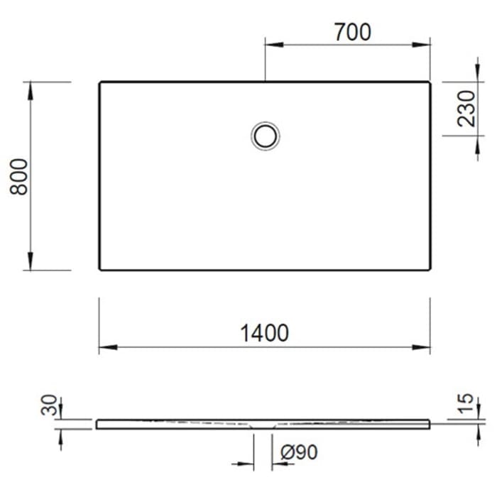 Kronenbach Cube Mineralguss-Duschwanne 140 x 80 cm mit Antislip
