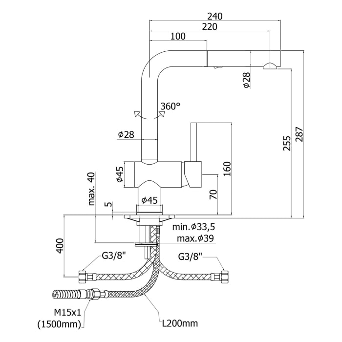 Kronenbach Lima Style Einhebel Küchenarmatur mit schwenkbarem Auslauf, herausziehbare Handbrause mit 2 Strahlarten