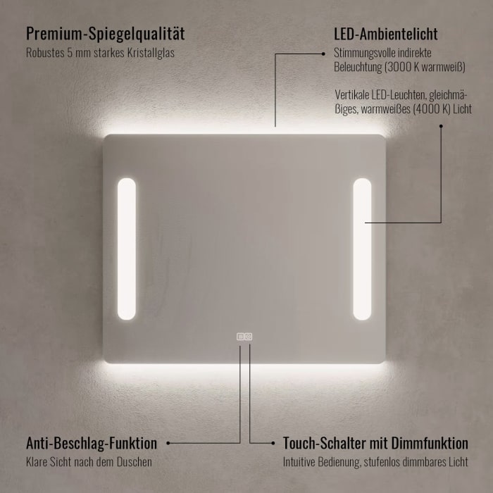 Kronenbach Dream Badspiegel 120 x 85 cm mit integrierter Spiegelheizung und LED-Treiber