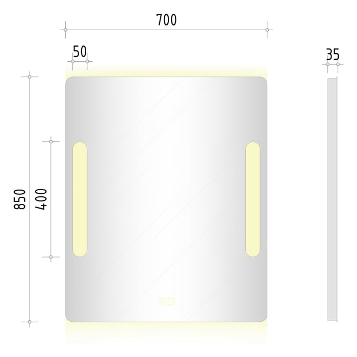 Kronenbach Dream Badspiegel 70 x 85 cm mit Spiegelheizung und LED-Treiber