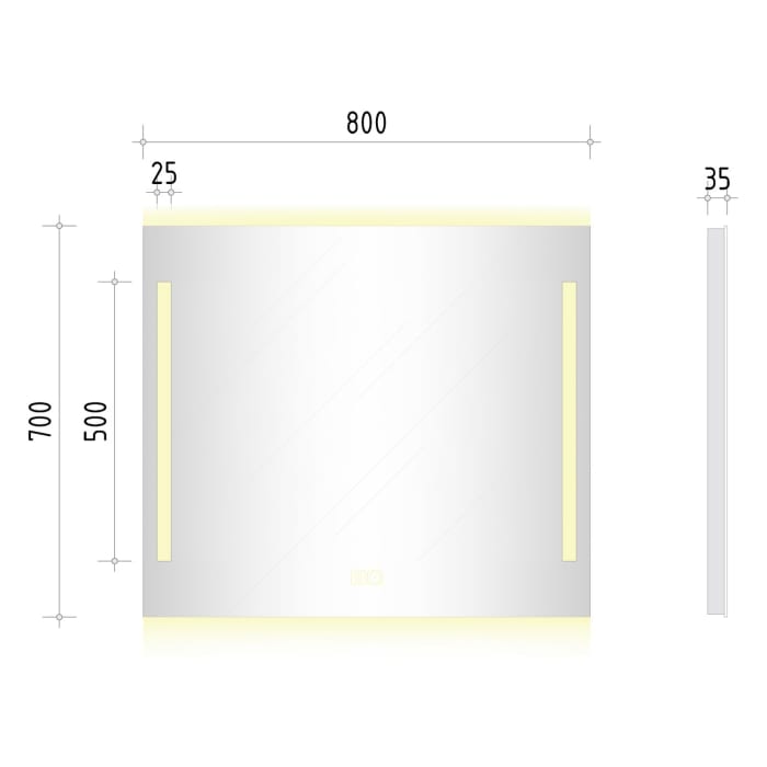 Kronenbach Sun Badspiegel 80 x 70 cm mit LED Seiten- und Hintergrundbeleuchtung fürs moderne Bad