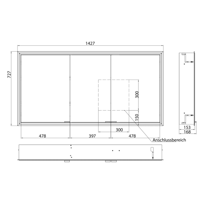 Kronenbach Cube 2.0 Spiegelschrank 140 cm mit Einbaurahmen, 3-türig