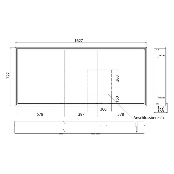 Kronenbach Cube 2.0 Spiegelschrank 160 cm mit Einbaurahmen, 3-türig