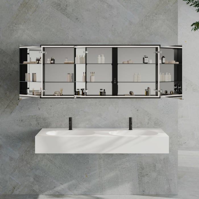 Kronenbach Cube 2.0 Spiegelschrank 160 cm mit Einbaurahmen, 3-türig